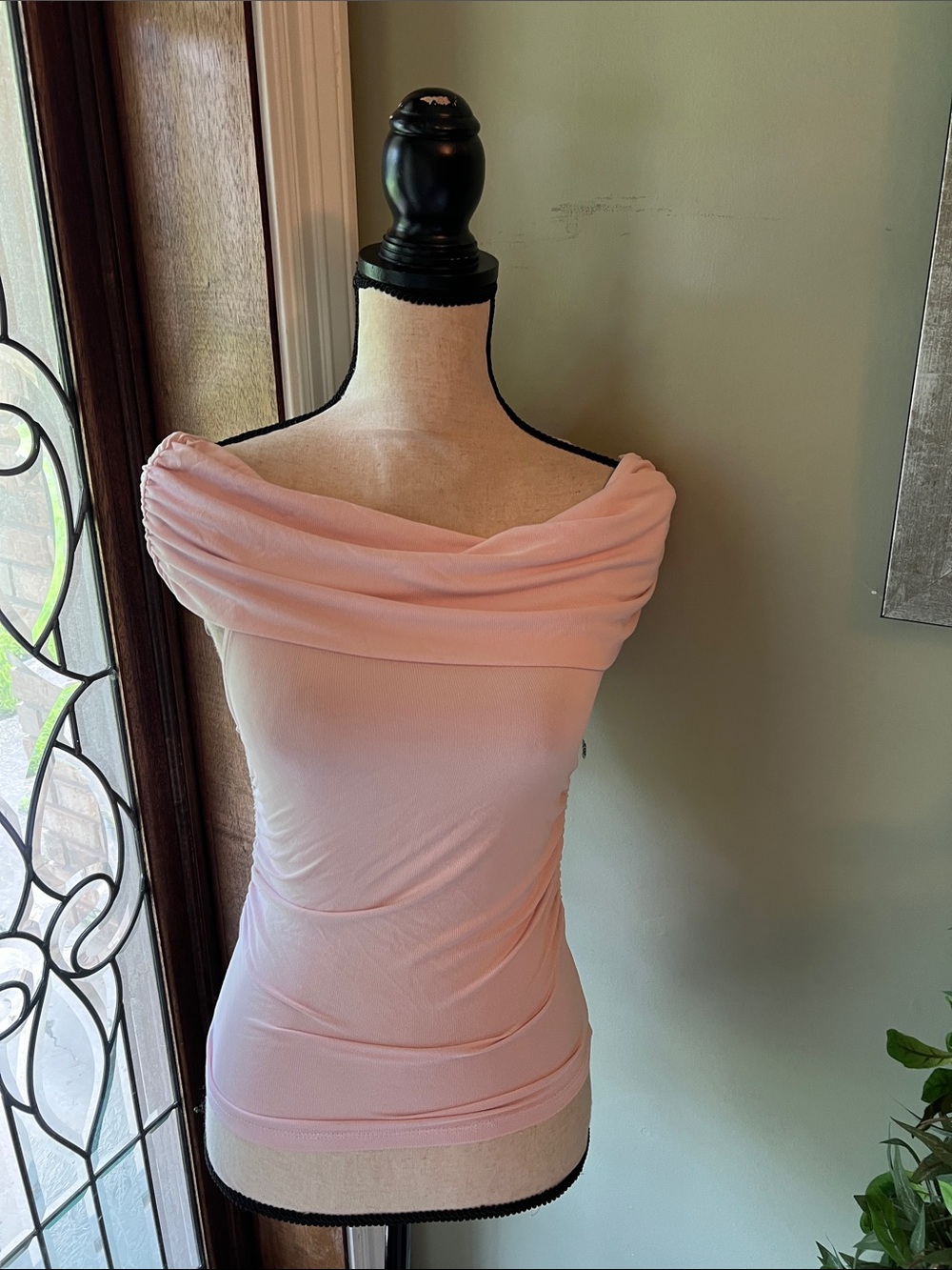Active USA Light Pink Ribbed Off-Shoulder Top